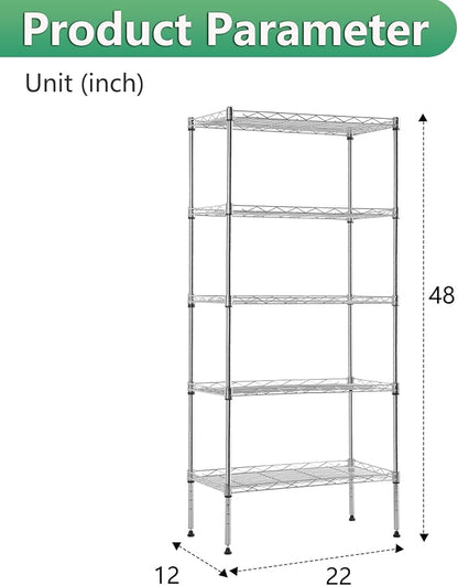 BestOffice | 5-Tier Wire Storage Shelves | 22x12x48 | Chrome | - Image 3