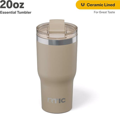 RTIC 20oz Essential Tumbler with Lid, Ceramic Lined, Insulated, Stainless Steel, Metal, Double Wall Vacuum-Insulation, Travel Cup for Iced Coffee, Tea, Hot and Cold Drink, Beach - Image 2