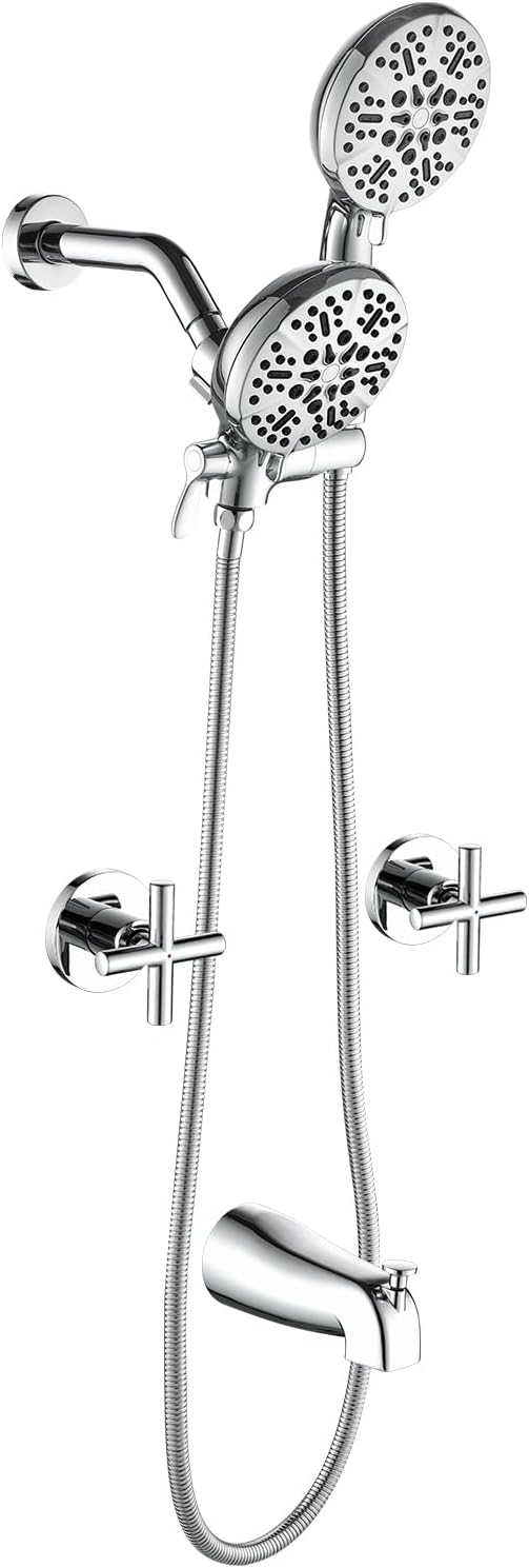 2 Handles Shower Faucet Set with Tub Spout Bathtub Shower Faucet Combo Set Shower System Complete Tub and Shower Trim Kit Chrome Polished Wall Mounted Shower Fixtures by DIFEINISANITARYWARE---showerfaucet---