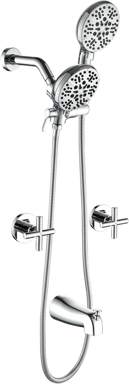 2 Handles Shower Faucet Set with Tub Spout Bathtub Shower Faucet Combo Set Shower System Complete Tub and Shower Trim Kit Chrome Polished Wall Mounted Shower Fixtures by DIFEINISANITARYWARE---showerfaucet---