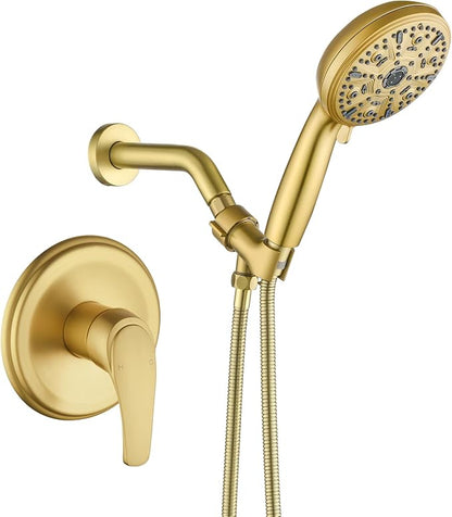 Single-Handle Shower Faucet Set Shower Kit with Valve Shower Trim Kit with 10 Spray Handheld Shower Head System Shower Valve and Trim Kit Brushed Gold Shower Fixtures by VIKASI