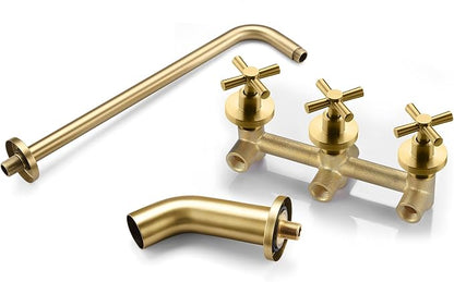 SUMERAIN 3 Handle Tub Shower Faucet Set with Waterfall Tub Spout and 3-Cross Handles, Wall Mounted Rainfall Bathtub Shower Faucet Brushed Gold - Image 9