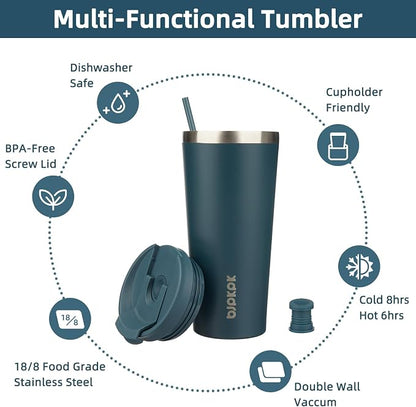 BJPKPK 22oz Stainless Steel Insulated Tumbler With lid And Straw Travel Coffee Thermal Tumblers Cup For Women And Men,Navy Blue - Image 3