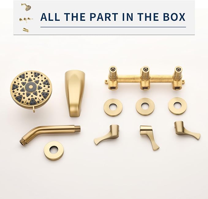 3 Handles Shower Faucet Set with Tub Spout Bathtub Shower Faucet Combo Set Shower System Complete Tub and Shower Trim Kit Brushed Gold Shower Set - Image 6