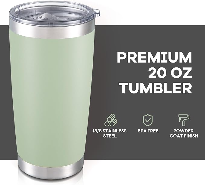 20 oz Tumbler with Lid Stainless Steel Insulated Tumblers Bulk Double Wall Vacuum Cups Powder Coated Travel Mug Keep Drink Cold and Hot, Sagebrush Green, 8 Pack - Image 2