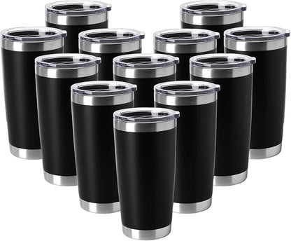 HASLE OUTFITTERS 20oz Tumblers Stainless Steel Mugs with Lid Double Wall Vacuum Insulated Coffee Cups for Cold & Hot Drinks (20oz-Black, 12 Pack) by HASLEOUTFITTERS