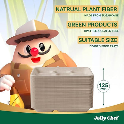 JOLLY CHEF Small Compostable 5 Compartment Paper Plates 10 * 8.25 * 1 inch 125 - Image 6