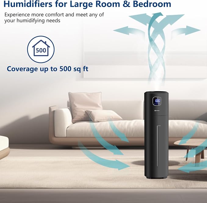 Large Humidifiers for Bedroom, 9L/2.5Gal Ultrasonic Cool Mist, Top Fill Easy Clean with 350ML/H Mist Speed, Quiet, Suitable for Kids Room Plant Yoga Office Study Room Living (Black, Round) - Image 4