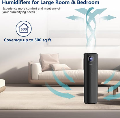 Large Humidifiers for Bedroom, 9L/2.5Gal Ultrasonic Cool Mist, Top Fill Easy Clean with 350ML/H Mist Speed, Quiet, Suitable for Kids Room Plant Yoga Office Study Room Living (Black, Round) - Image 4