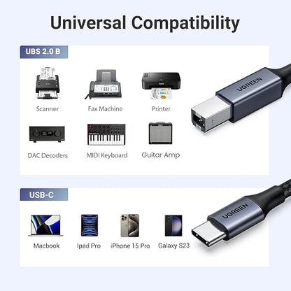 UGREEN USB C 3 FT Printer Cable, Nylon USB B to C Cord - Image 4