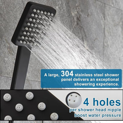 POP SANITARYWARE Matte Black Shower Tub Faucet Set Bathroom Rain Shower System with Tub Spout Wall Mounted Rainfall 12 Inch Shower Head and Handle Set Include Shower Valve and Trim Kit - Image 4