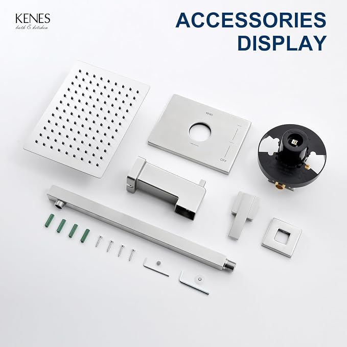 KENES Brushed Nickel Tub Shower Faucet Set Complete, Tub and Shower Trim Kit with 10-Inch Rain Shower Head, Square Shower System, KE-6024A (Shower Valve Included) - Image 9