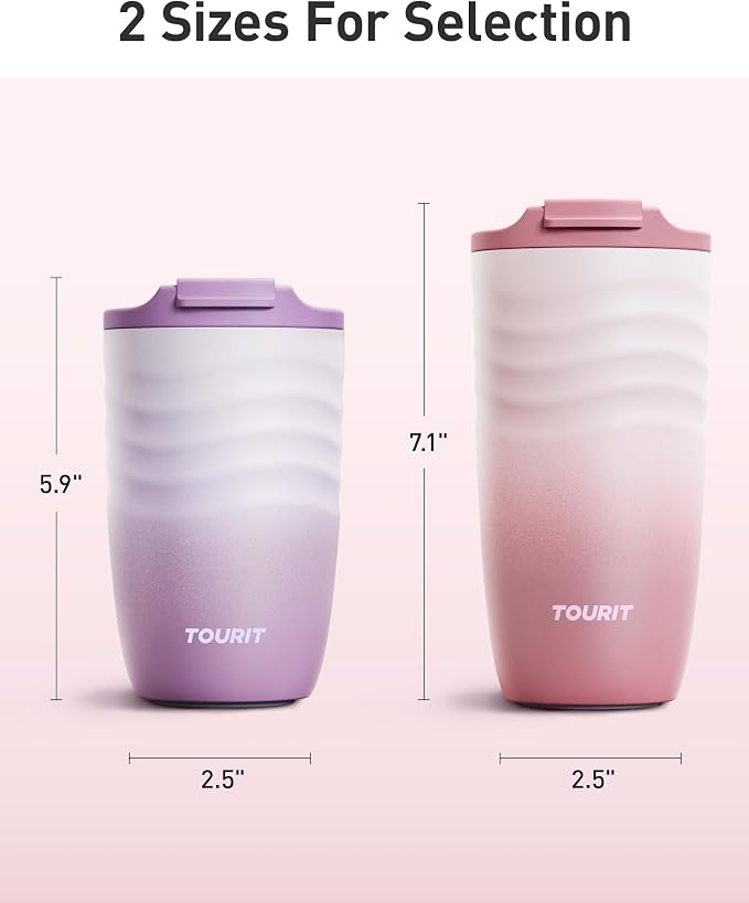 TOURIT 12 oz Travel Coffee Mug, Insulated Stainless Steel Travel Mug with Lid, Leak-Proof Double-Wall Vacuum Tumbler, Reusable Coffee Cup - Lilac - Image 6