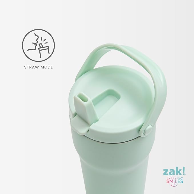Zak Designs Sutton Travel Tumbler for On the Go, 30oz Stainless Steel with Vacuum Insulation, Straw Spout, Carry Handle for Cold Drinks (Smoky Lilac Purple) - Image 5