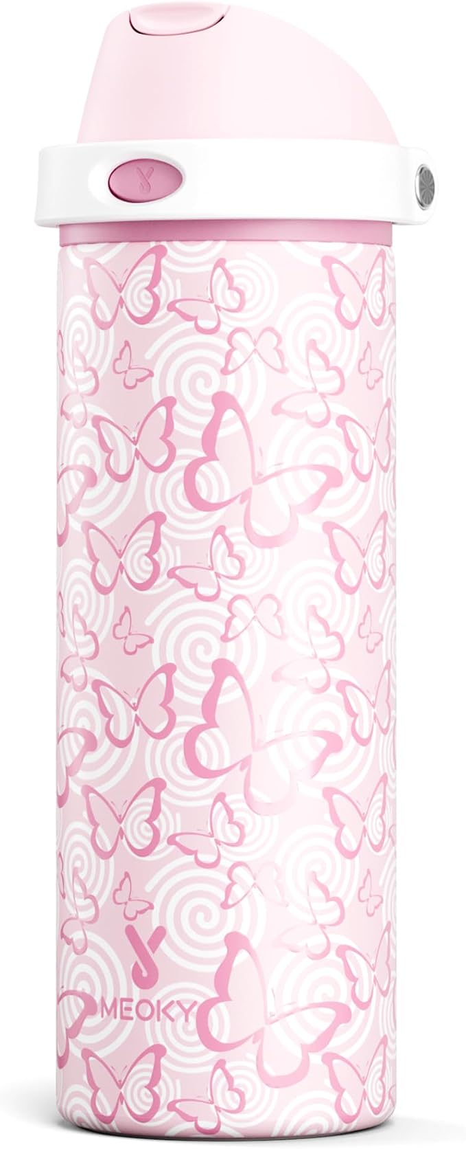 24 oz Insulated Water Bottle with Straw: Meoky Stainless Steel Metal Water Bottle with 2-in-1 Lid - Leak Proof, Cold for 24 Hours, Protective Silicone Base, BPA-Free for Sports Travel Car, Butterfly by MEOKY