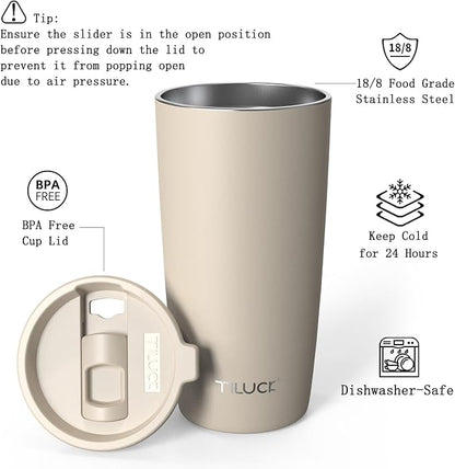 TILUCK 20 oz Insulated Tumbler with BPA-Free Lid, Stainless Steel Vacuum Travel Coffee Mug, Double Wall Coffee Tumbler（20oz，Matte MistyGray） - Image 2