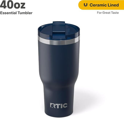 RTIC 40oz Essential Tumbler with Lid, Ceramic Lined, Insulated, Stainless Steel, Metal, Double Wall Vacuum-Insulation, Travel Cup for Iced Coffee, Tea, Hot and Cold Drink, Navy - Image 2