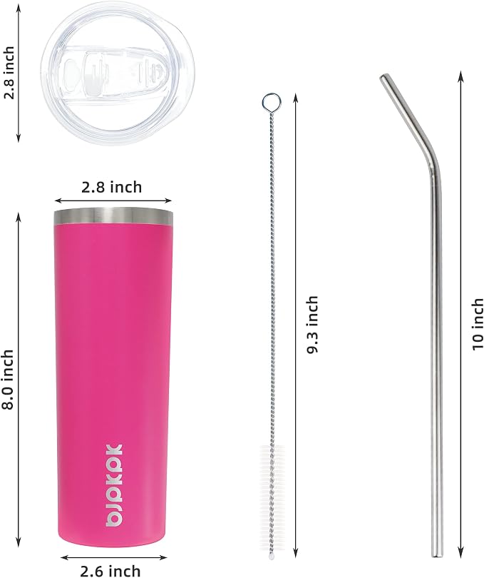BJPKPK 20 oz Skinny Tumbler with Lid Slim Insulated Travel Coffee Cup Stainless Steel Thermal Mug,Pink - Image 3