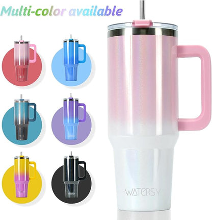 40 oz Shiny Tumbler with Handle and Straw,Stainless Steel Tumbler with Lid and Straw,Insulated Travel Mug(Cold for 34 Hours),Water Bottle for Iced Tea,Coffee (Pink) - Image 7