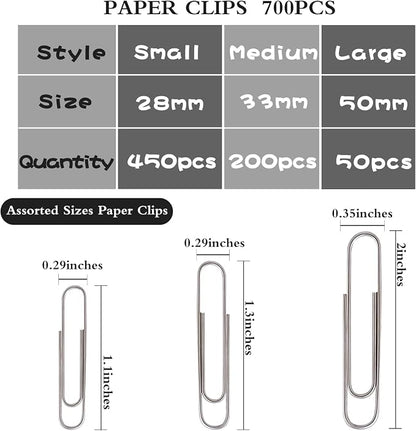Wakawaga 700pcs Paper Clips Assorted Sizes Large | Assorted 3 Sizes Sturdy - Image 2