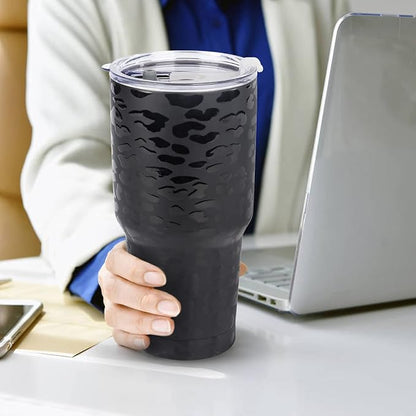 D·S 30oz Black Leopard Tumbler Stainless Steel Insulated Travel Mug with Straw Lid Cleaning Brush - Image 6