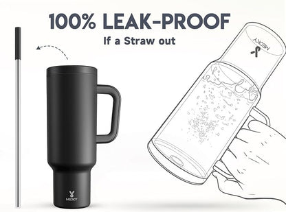 Meoky 50 oz Tumbler with Handle, Tumbler with Lid and Straw, Insulated Stainless Steel Travel Mug, 100% Leak-proof, Keeps Cold for 36 Hours or Hot for 12 Hours (Night) - Image 3