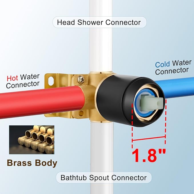 HUCKLE Tub Shower Faucet Set with Valve, 8-Inch Rainfall Shower Head and Bathtub Spout, Single-Handle Tub and Bathroom Trim Kit, Matte Black - Image 6