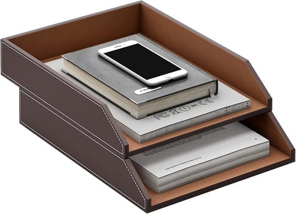 Leather Letter Tray, Thipoten Stackable Desk Organizer Holder - Image 2