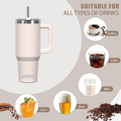 20 oz Tumbler with Handle,Tumbler with Lid and Straw,Double Wall Insulated Cup Stainless Steel Travel Mug(Cold for 34 Hours),Water Bottle for Iced Tea,Coffee,Cold Beverages(Ivory Beige) - Image 6