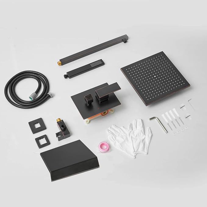 BWE Shower System with Waterfall Tub Spout Shower Faucet Set 10 Inch Square Oil Rubbed Bronze Rain Shower Head Bathroom Luxury Wall Mounted Shower Combo Set Rough-in Valve Body and Trim Included - Image 9