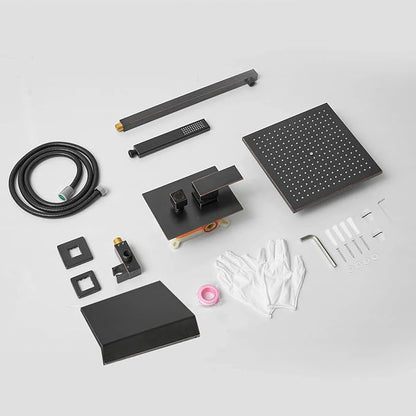 BWE Shower System with Waterfall Tub Spout Shower Faucet Set 10 Inch Square Oil Rubbed Bronze Rain Shower Head Bathroom Luxury Wall Mounted Shower Combo Set Rough-in Valve Body and Trim Included - Image 9