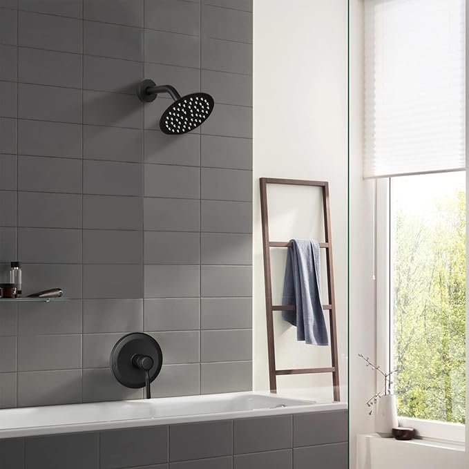 Black Shower Head And Faucet Set Complete With Valve Shower Fixtures With 6 Inch High Pressure Rain Shower Head Trim kit Regaderas Para bBaño Modernas - Image 2