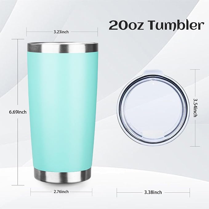 StarSpeed 20oz Tumbler Bulk with Lid, Stainless Steel Insulated Tumblers Double Wall Vacuum Insulated Travel Mug, Powder Coated Coffee Cups for Hot and Cold Drinks(Light Green,8) - Image 2