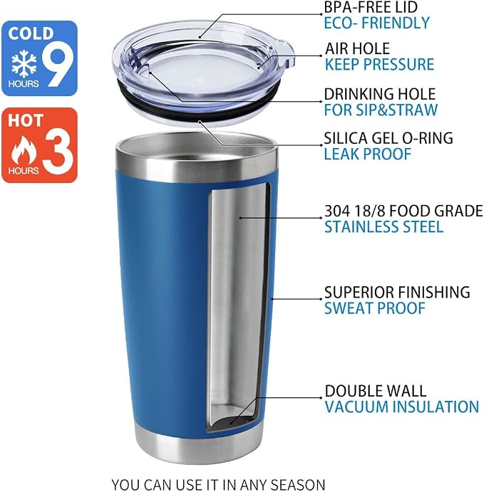 HASLE OUTFITTERS 20oz Tumblers Stainless Steel Mugs with Lid Double Wall Vacuum Insulated Coffee Cups for Cold & Hot Drinks (20oz-Dark Blue, 12 Pack) - Image 4