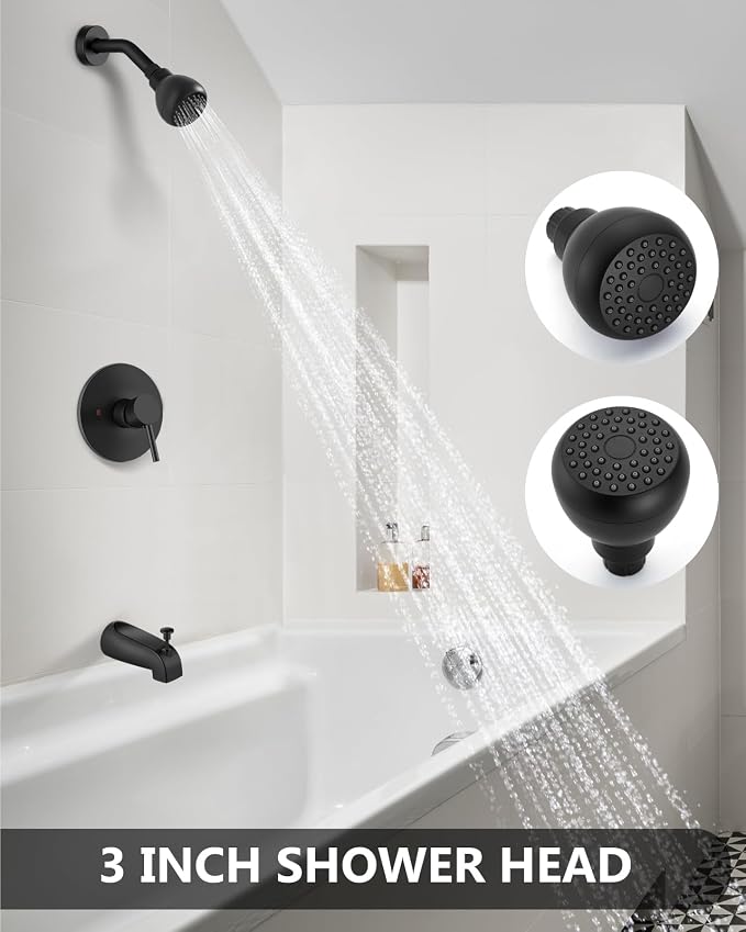 Tub Shower Faucet Set, Bathtub Tub Faucet Set with Valve and Shower Head, Single Handle Bathtub Faucet Set, Matte Black - Image 5