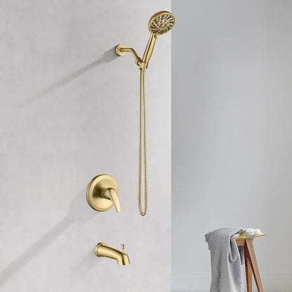 gotonovo Bathroom Shower Head Kit High Pressure Combo System Shower Faucet 6 Modes ABS Handheld Spray Shower Trim Kit Valve Included Shower Head and Handle Set Brushed Gold - Image 3