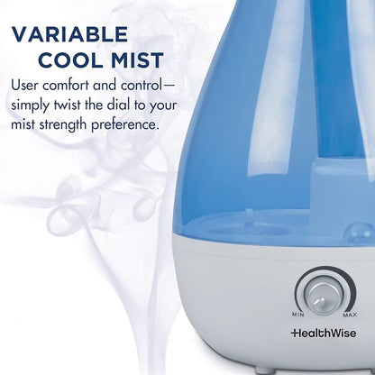 HealthWise Cool Mist Ultrasonic Humidifier | For Medium Size Rooms | No Filter Required | 24 Hour Run Time, Blue, 2.6L - Image 5