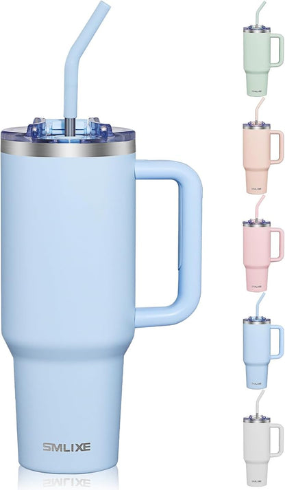 COKTIK 40 oz Tumbler With Handle and Straw, Insulated Tumbler With Leakproof Lids, Stainless Steel|BPA-Free, Cold for 24 H (Silent Sky) by coktik