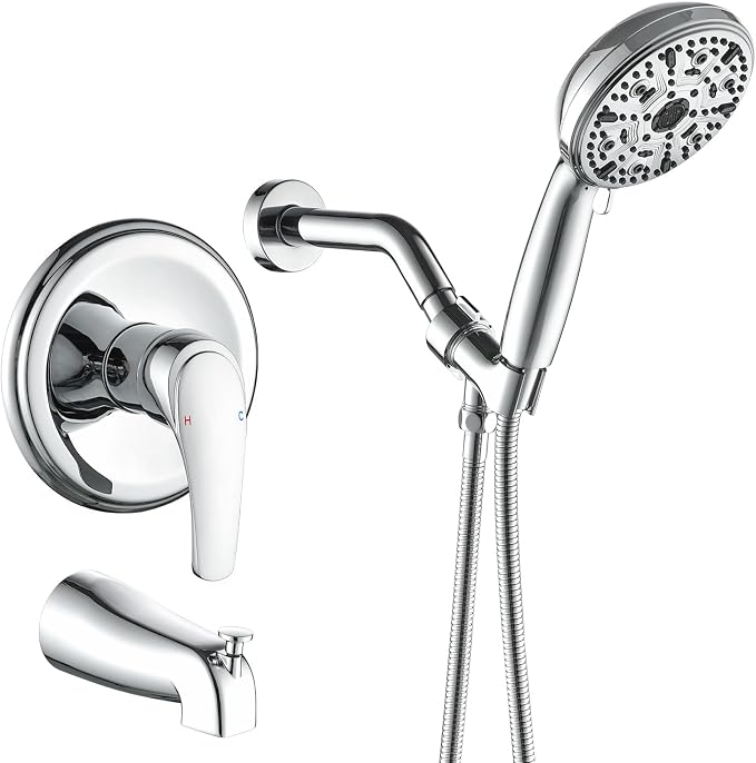 Tub Shower Faucet Set with 10 Spray Handheld Shower Chrome Shower Head and Handle Set Shower System with Tub Spout 4.7 Inch Shower Handheld Shower Fixtures Tub and Shower Trim Kit by VIKASI