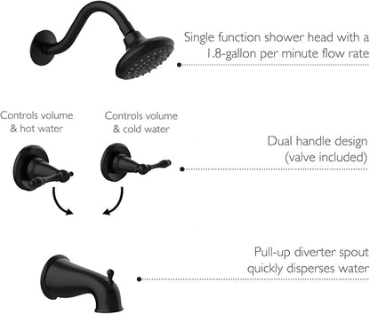 Design House Tub And Shower Faucet Set, Two-Handle Design, Water-Saving Efficiency, Easy-Install, Matte Black, 4-Pieces In Set, 595686 - Image 5