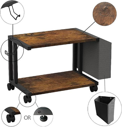 VEDECASA 2 Tier Rustic Brown Wooden Under Desk Printer Stand - Image 8