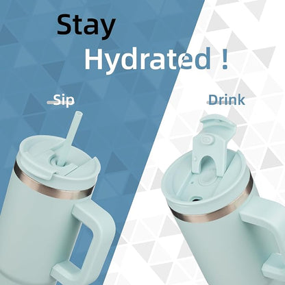 30 oz Tumbler with Handle and 2 Straws,2 in 1 Lid Insulated Water Bottle Stainless Steel Travel Coffee Mug,Blue Haze - Image 2