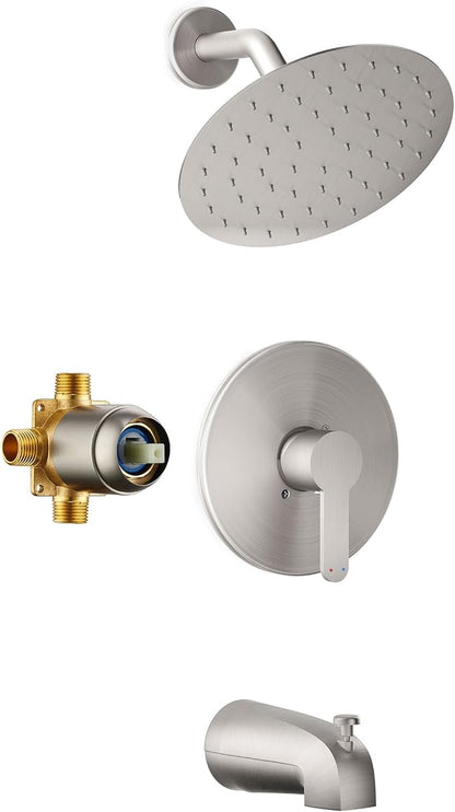 Tub Shower Faucet, Brushed Nickel Shower Faucet Set with 8-Inch All-Metal Rainfall Showerhead and Bathtub Spout, Single-Handle Tub Shower-Trim Kit Included Valve, Brushed Nickel by HoliSpa