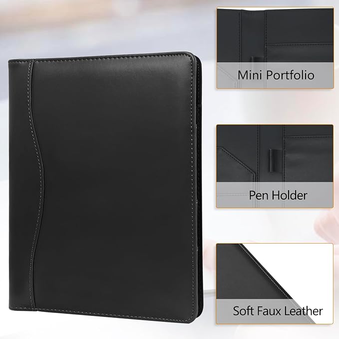 Leather Portfolio Binder 5 x 8, Mini Soft Leather Padfolio A5 Business Binder - Image 4