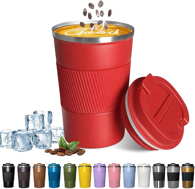 YINBAOGE Insulated Travel Coffee Mug, Spill & Leak Proof, Portable To Go Camping Stainless Steel Coffee Tumbler, Reusable Thermal Coffee Cup with Lid for Hot & Cold Drinks (Red, 17 OZ) by YINBAOGE