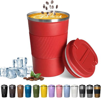 YINBAOGE Insulated Travel Coffee Mug, Spill & Leak Proof, Portable To Go Camping Stainless Steel Coffee Tumbler, Reusable Thermal Coffee Cup with Lid for Hot & Cold Drinks (Red, 17 OZ) by YINBAOGE