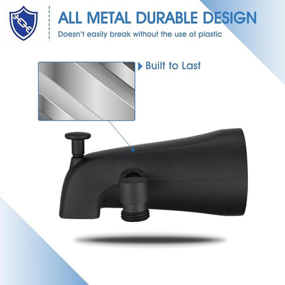All Metal Tub Spout with Diverter Matte Black, Fits Threaded 1/2" or 3/4" IPS, Tub Faucet with Shower Diverter - Image 3