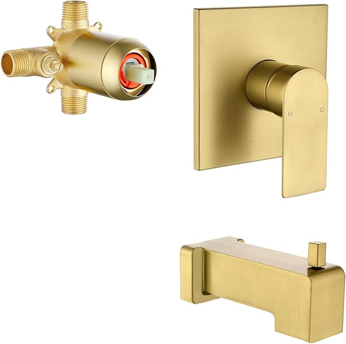 Shower Valve Trim Kit with Tub Spout Wall-Mounted Tub Shower Rough-In Mixer Valve Tub and Shower Trim Kit Bathroom Trim Kit Brushed Gold by VIKASI