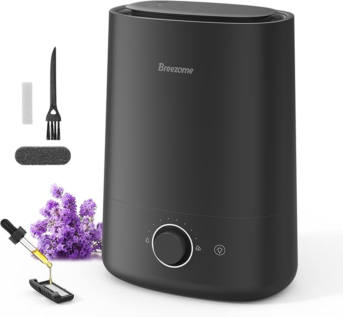 BREEZOME 5L Humidifiers for Bedroom, Ultrasonic Cool Mist Top Fill Humidifier & Essential Oil Diffuser, 360°Nozzle, Auto Shut-off, 50H Runtime, Quiet Humidifiers for Large Room, Baby Nursery, Plants by BREEZOME