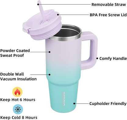 BJPKPK Tumbler With Handle 30 oz Stainless Steel Insulated Tumbler With Lid And Straw For Water Or Ice Coffee,Lavender Green - Image 2
